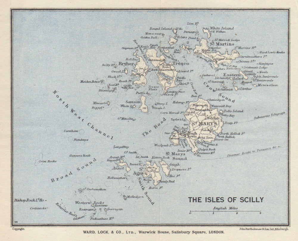 SCILLY ISLES vintage tourist map. St Mary's Hugh Town Tresco WARD LOCK 1944