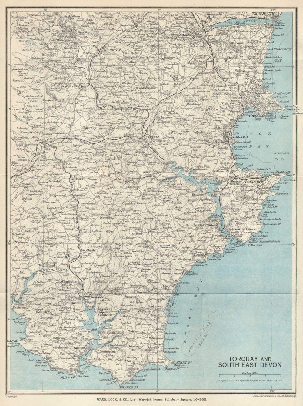 SOUTH HAMS & TORBAY Paignton Brixham Totnes Salcombe Kingsbridge. Devon 1950 map