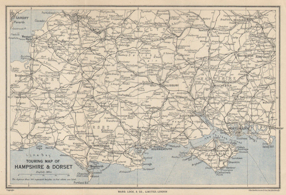 TOURING MAP OF HAMPSHIRE & DORSET. Wiltshire Somerset. WARD LOCK 1951 old
