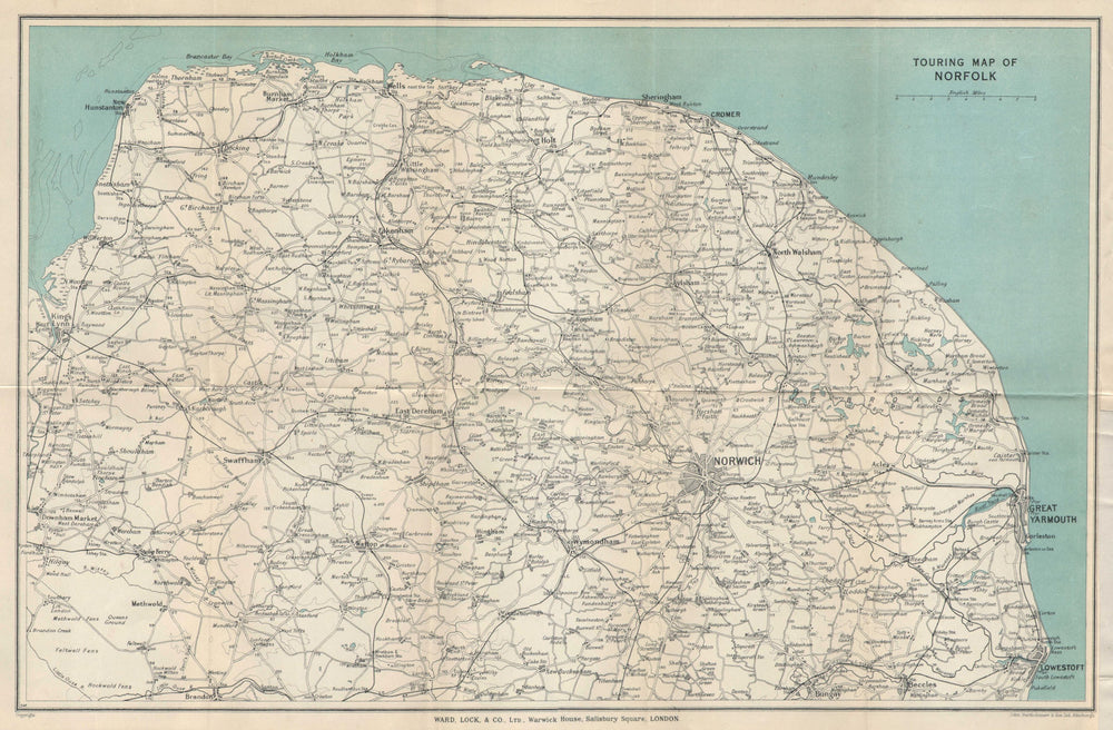 NORFOLK VINTAGE TOURING MAP. Broads. Yarmouth Norwich Cromer. WARD LOCK 1937