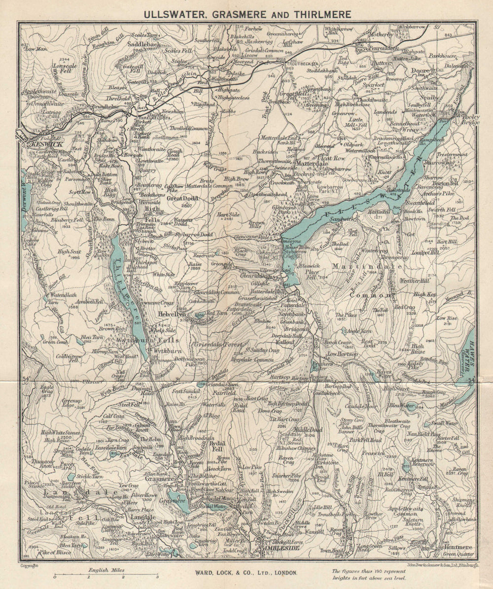 ULLSWATER, GRASMERE & THIRLMERE. Lake District Cumbria. WARD LOCK 1950 old map