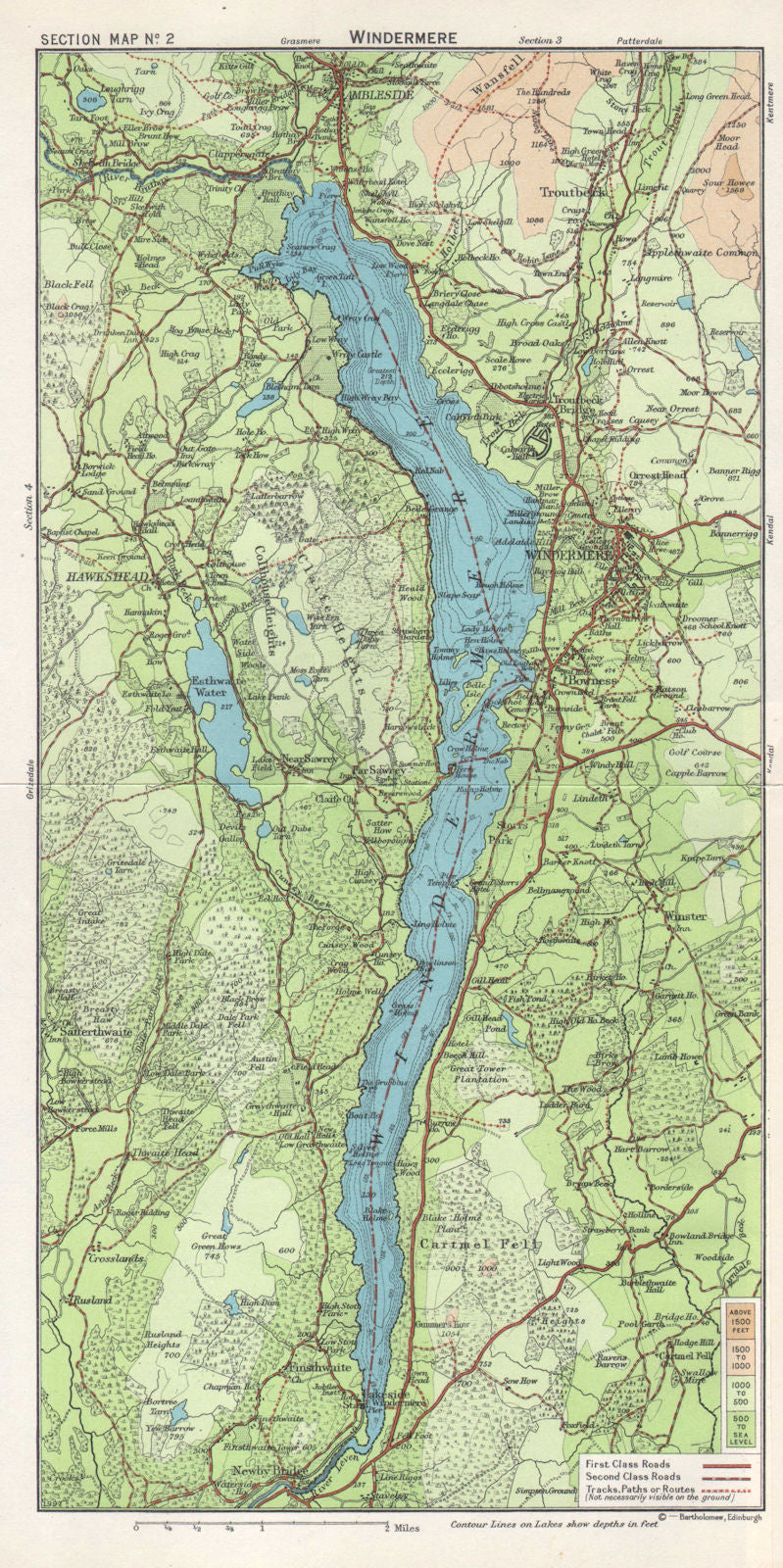 WINDERMERE Lake District Ambleside Hawkshead Cumbria. WARD LOCK 1964 old map