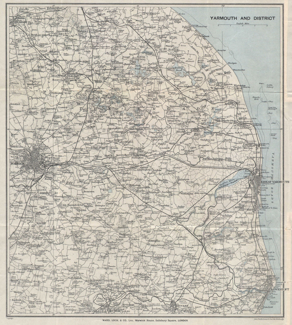 NORFOLK BROADS. Great Yarmouth Lowestoft Beccles Norwich. WARD LOCK 1928 map