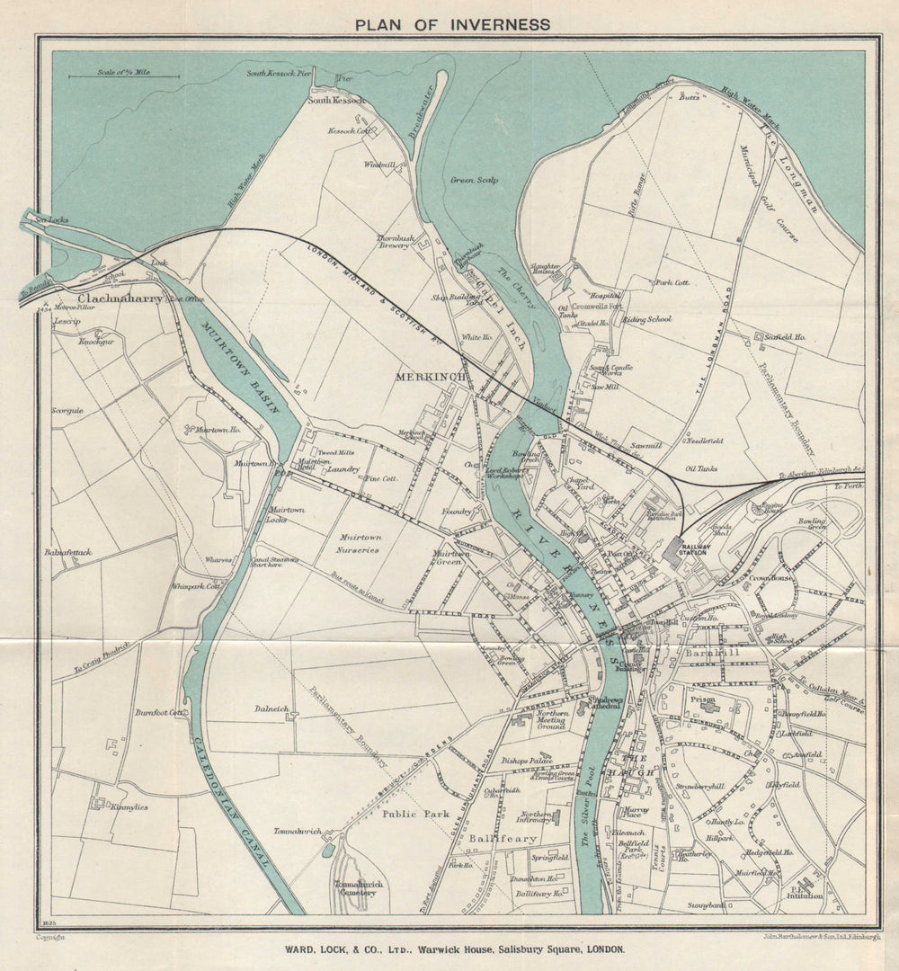 INVERNESS  vintage town/city plan. Scotland. WARD LOCK 1937 old vintage map