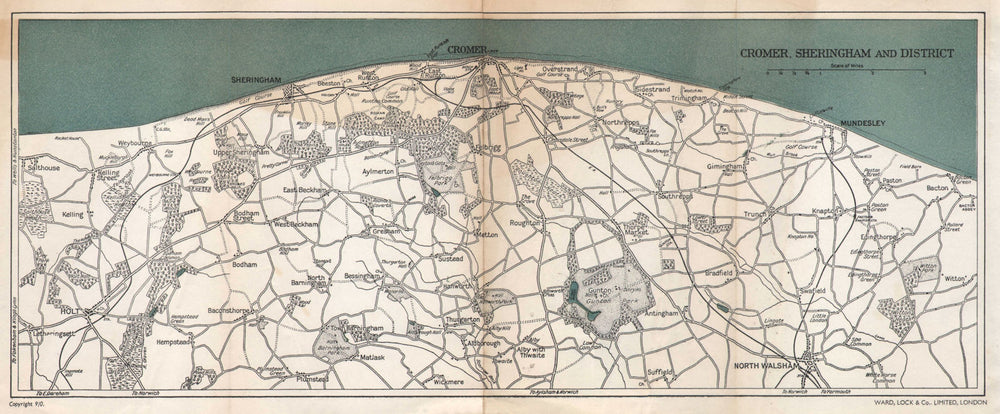 NORFOLK COAST. Cromer & Sheringham environs. North Walsham Mundesley 1961 map