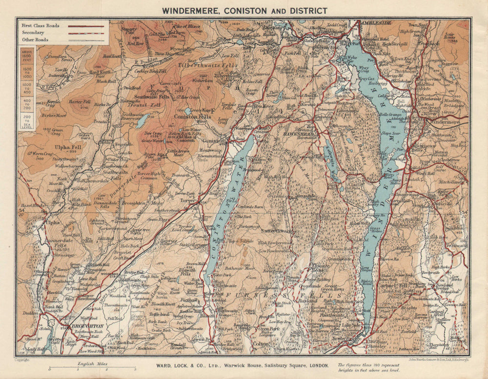 WINDERMERE & CONISTON WATER. Ambleside Lake District Cumbria. WARD LOCK 1937 map