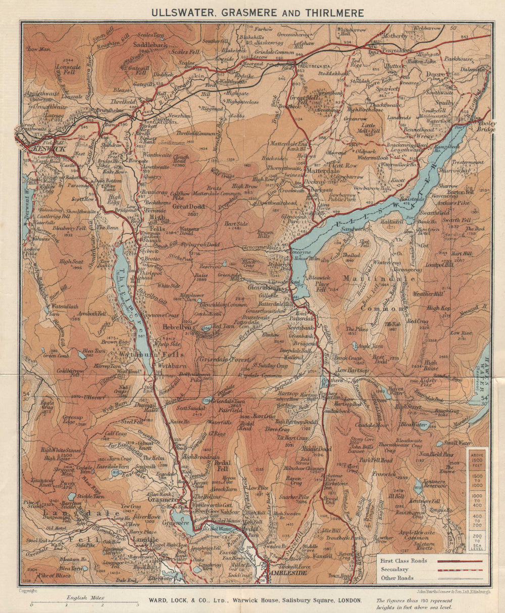 ULLSWATER, GRASMERE & THIRLMERE. Lake District. Cumbria. WARD LOCK 1937 map