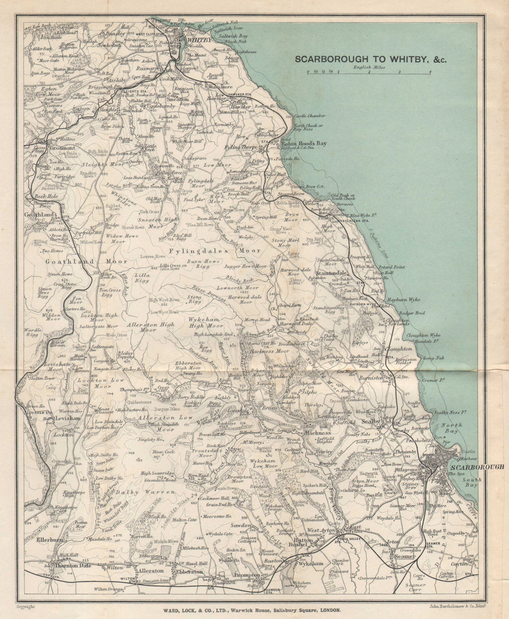NORTH YORKSHIRE COAST & MOORS. Whitby Scarborough. WARD LOCK 1905 old map