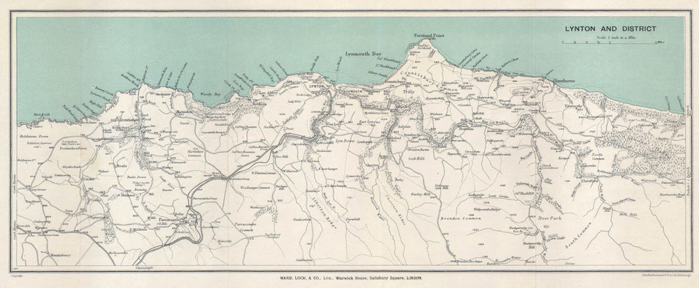 LYNTON & DISTRICT. Exmoor coast vintage tourist map. Devon. WARD LOCK 1929