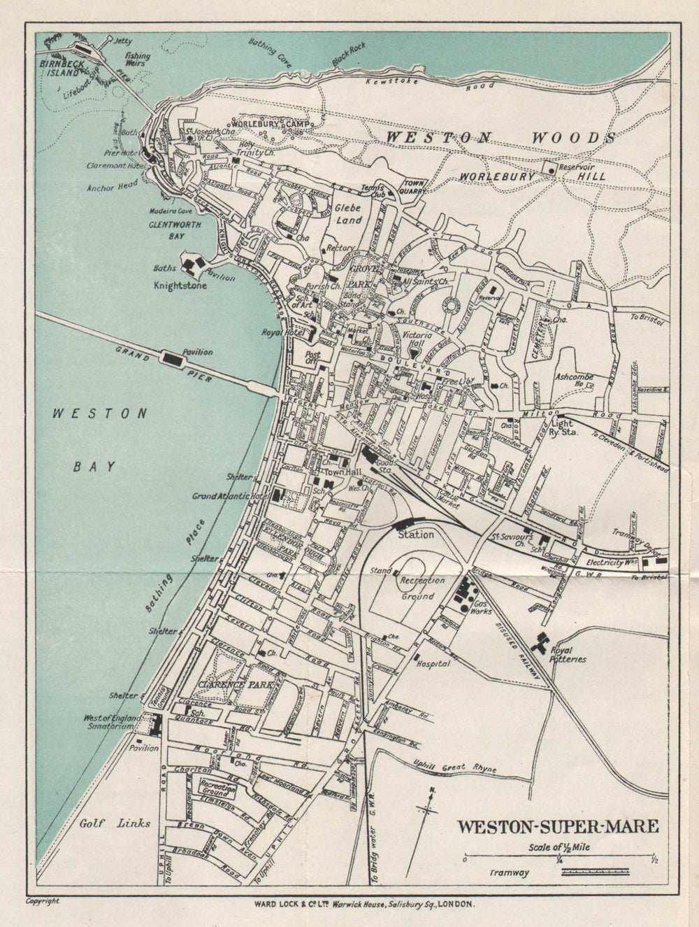 WESTON-SUPER-MARE vintage tourist town city plan. Somerset. WARD LOCK 1925 map