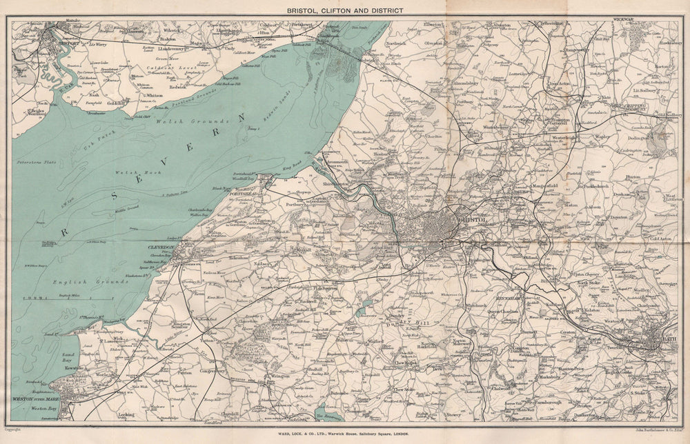BRISTOL environs. Cotswolds south. Somerset coast Weston Bath WARD LOCK 1904 map