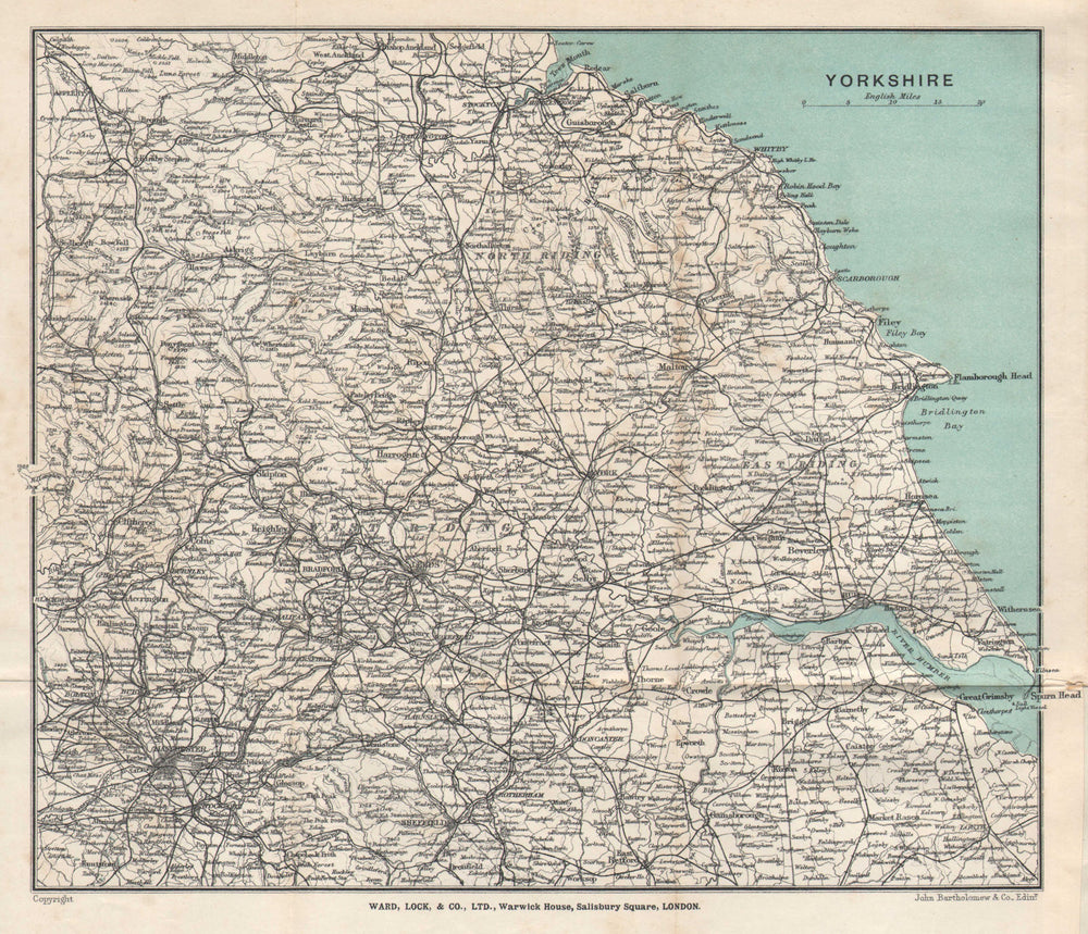 YORKSHIRE county map. Railways. WARD LOCK 1905 old antique plan chart