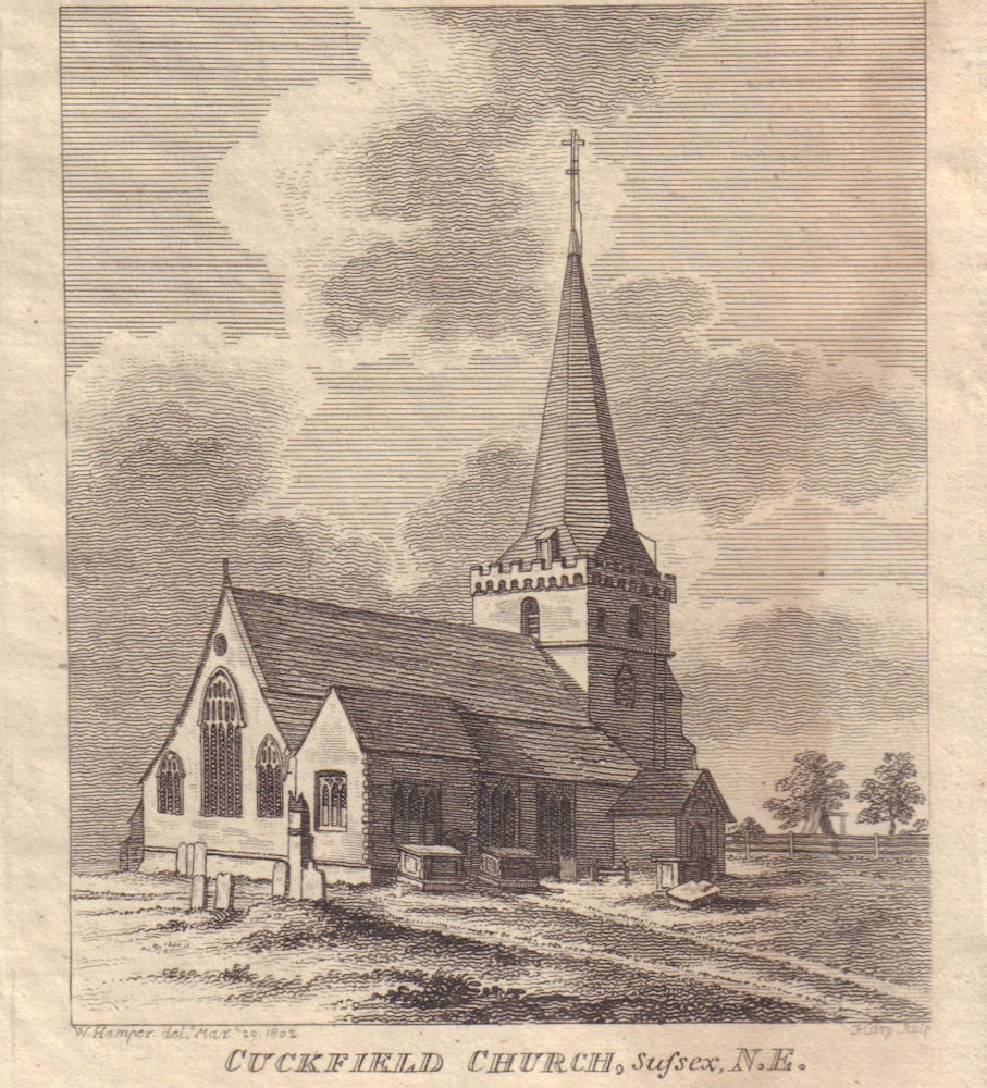 North east view of Holy Trinity Church in Cuckfield, Sussex 1808 old ...