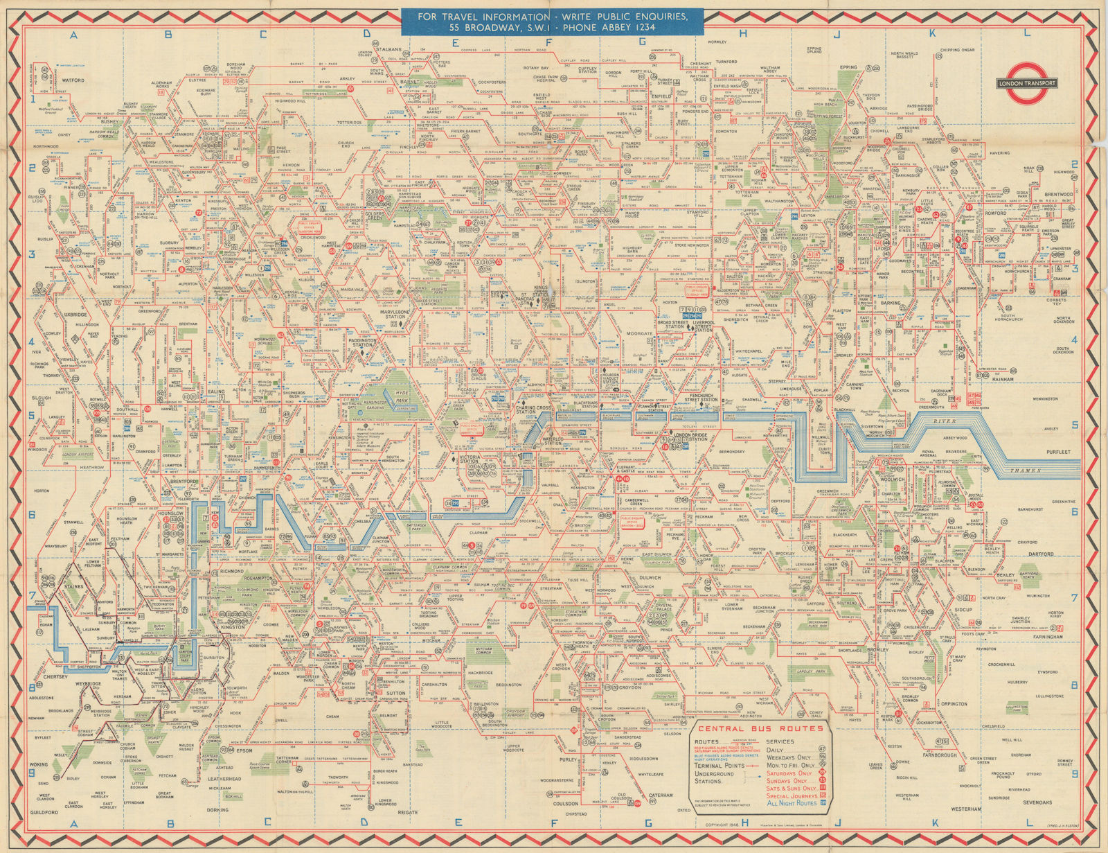 London Transport Bus map Central Area. ELSTON. #2 1947 old vintage ...