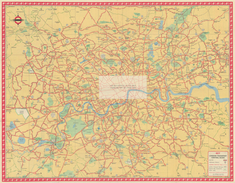 London Transport Bus map Central Area. LEWIS January 1951 old vintage