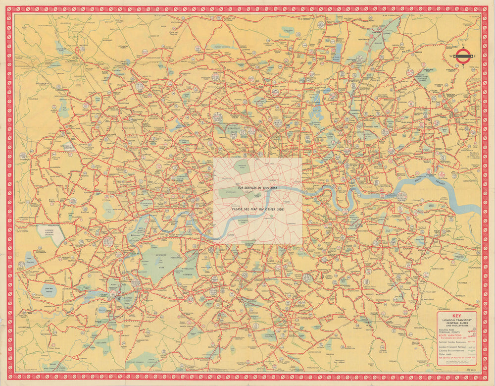 London Transport Bus map Central Area inc. Trolleybuses. LEWIS 1953 old