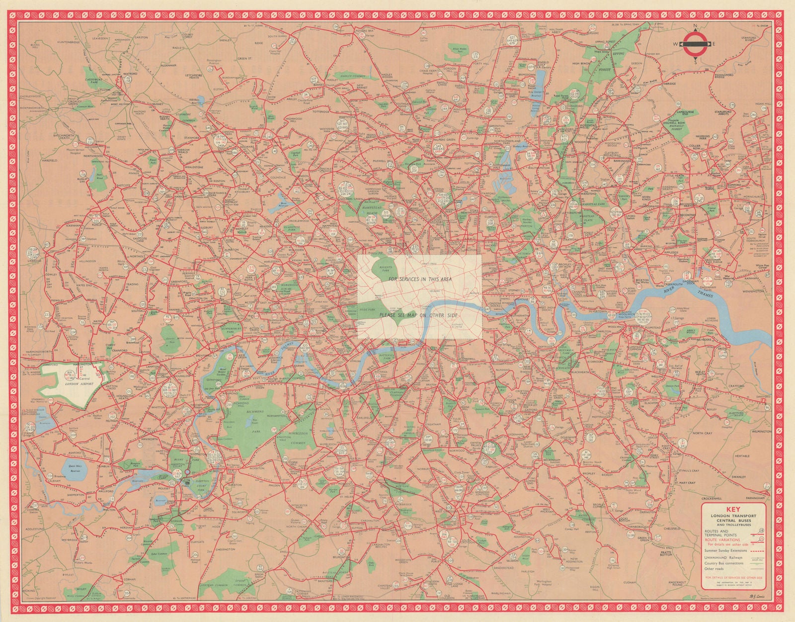 London Transport Bus map Central Area inc. Trolleybuses. LEWIS #1 1960 ...