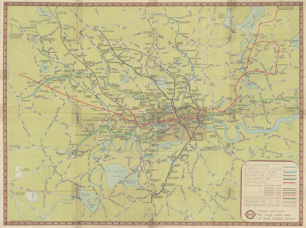 London Transport Underground Railway map #2 1938 old vintage plan chart