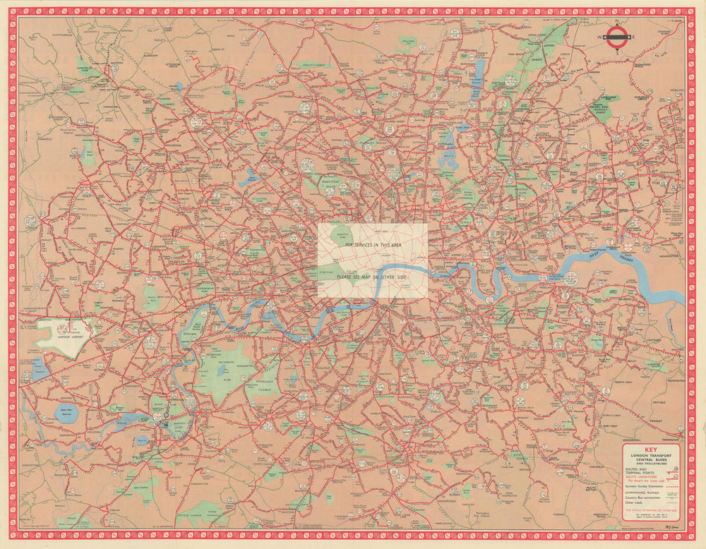 London Transport Bus map Central Area inc. Trolleybuses. LEWIS #3 1960 old