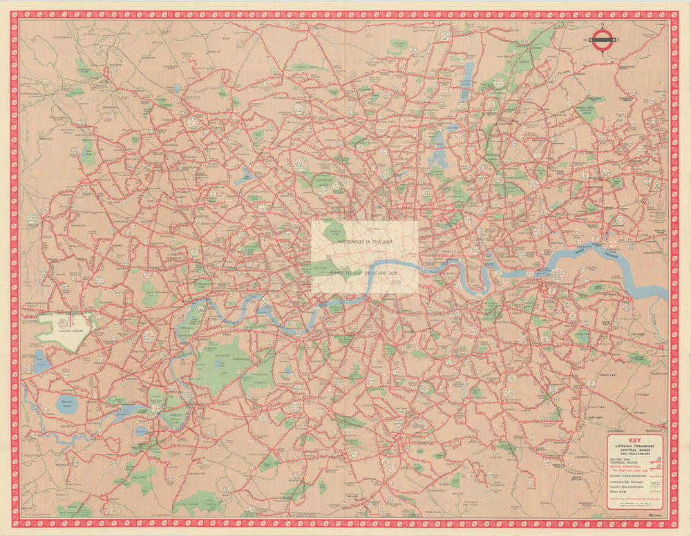 London Transport Bus map Central Area inc. Trolleybuses. LEWIS #2 1961 old