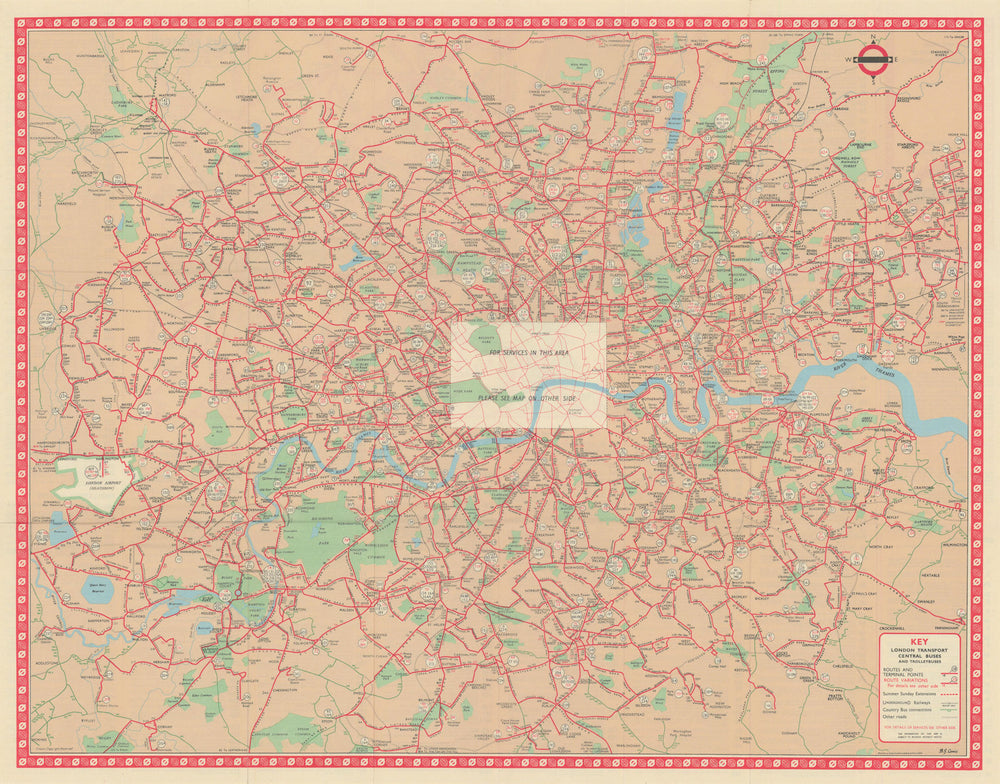 London Transport Bus map Central Area inc. Trolleybuses. LEWIS #1 1962 old