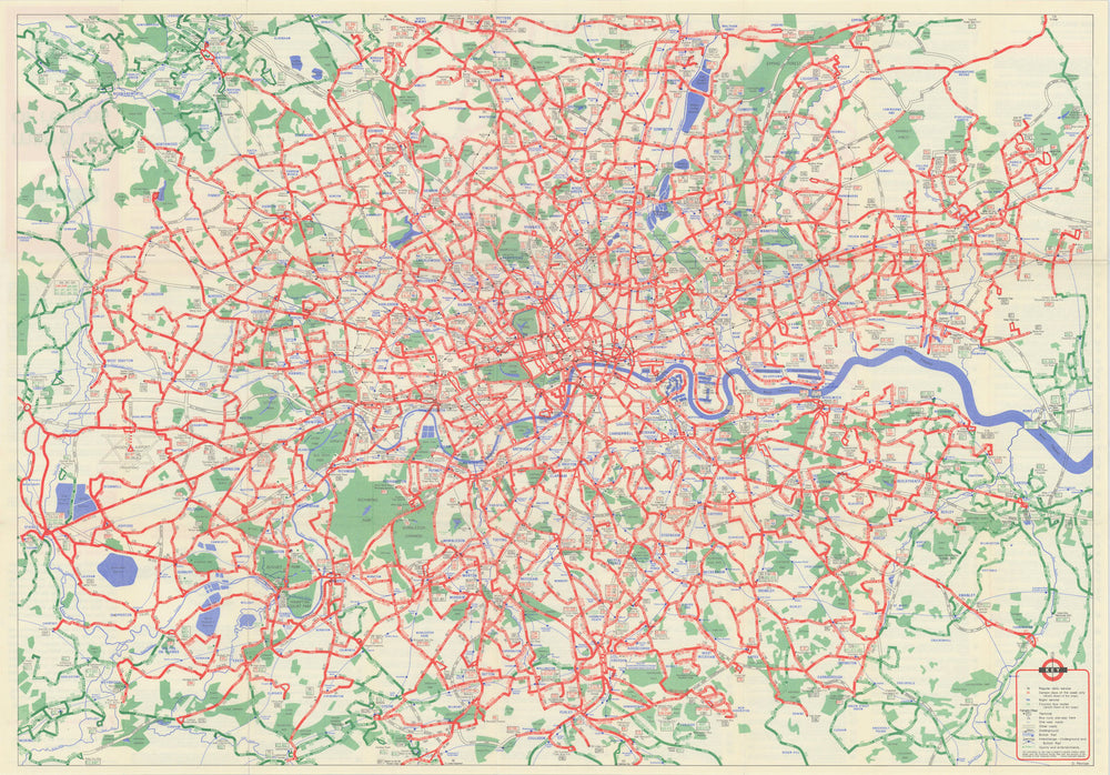 London Transport Central Buses map & list of routes. PENROSE #1 1969 old