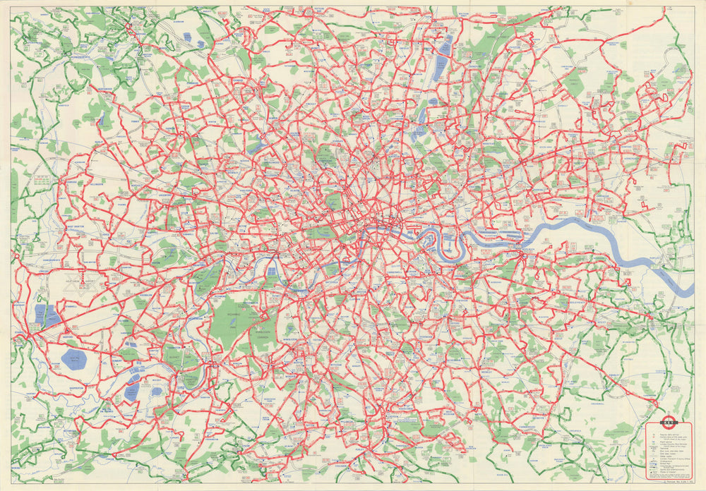 London Transport Central Buses map & list of routes. PENROSE #2 1970 old