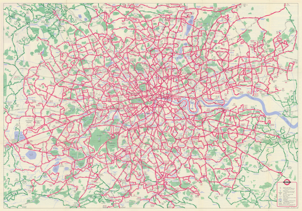 London Transport - London Buses map & list of routes. PENROSE #2 1971 old