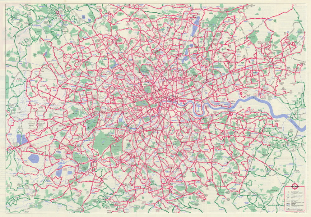 London Transport - London Buses map & list of routes. PENROSE #1 1972 old