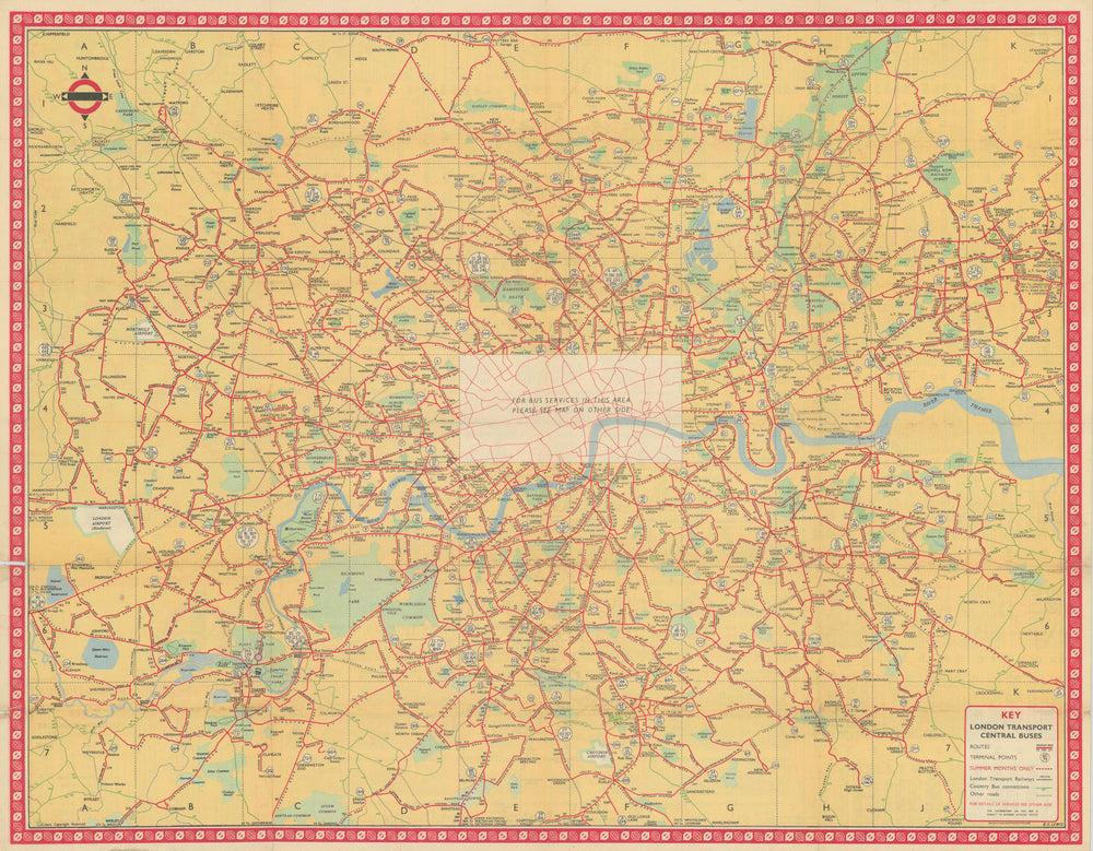 London Transport Bus map Central Area. LEWIS. January 1951 old vintage