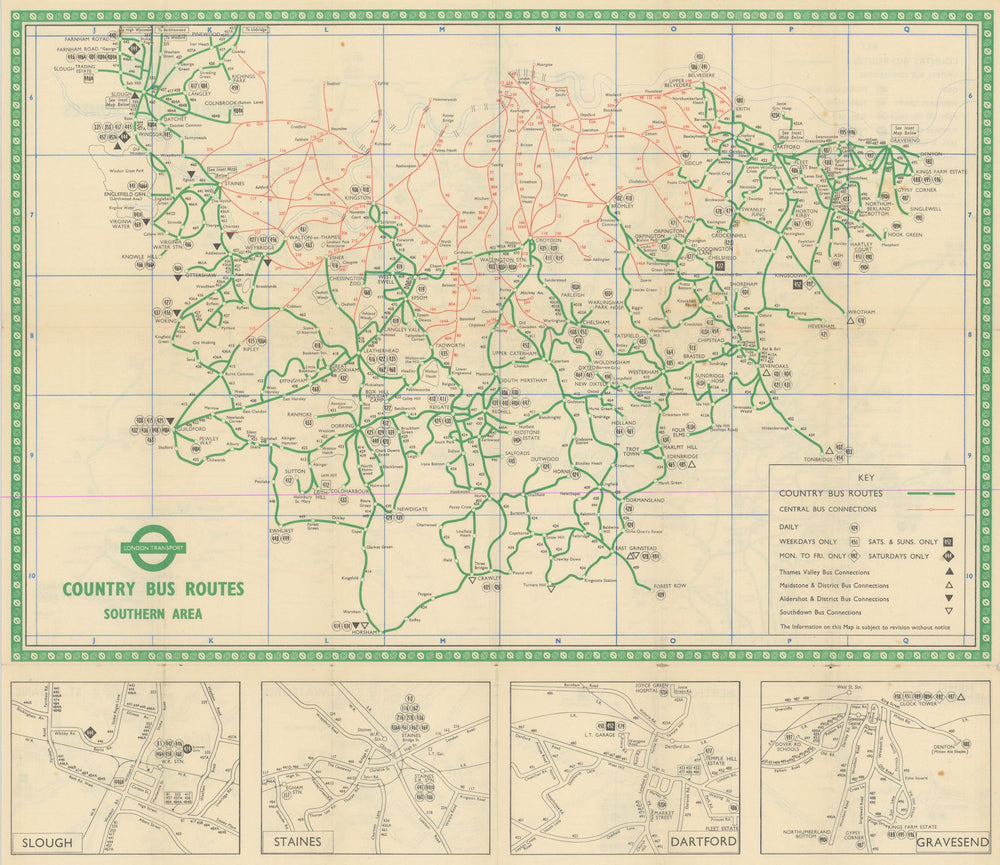 London Transport Bus map Country Area March 1951 old vintage plan chart