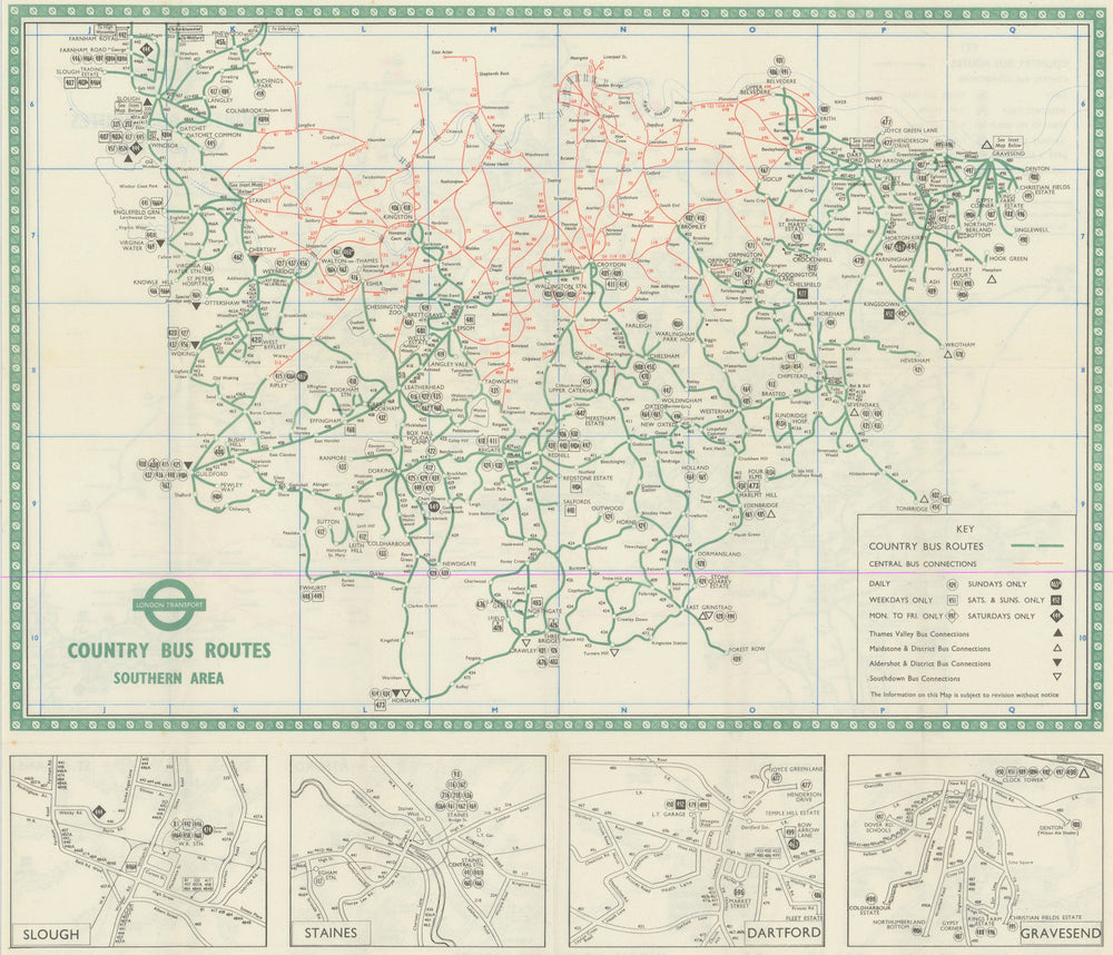 London Transport Bus map Country Area 1956 old vintage plan chart