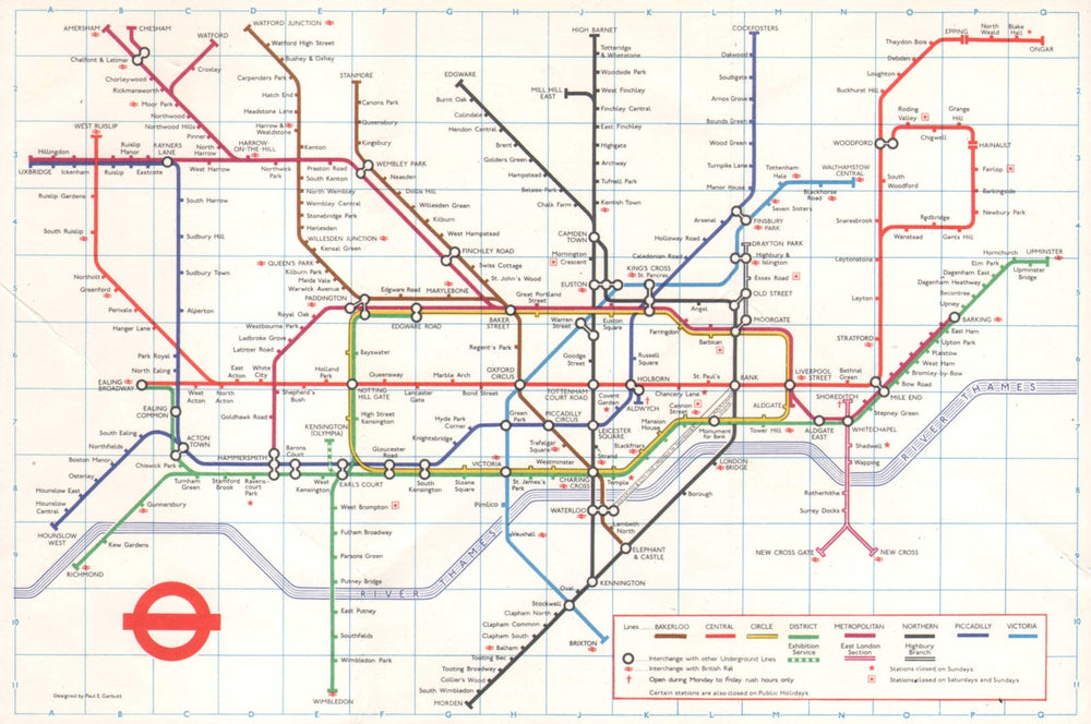 LONDON UNDERGROUND tube map plan. Victoria Line completed. GARBUTT #2 1972