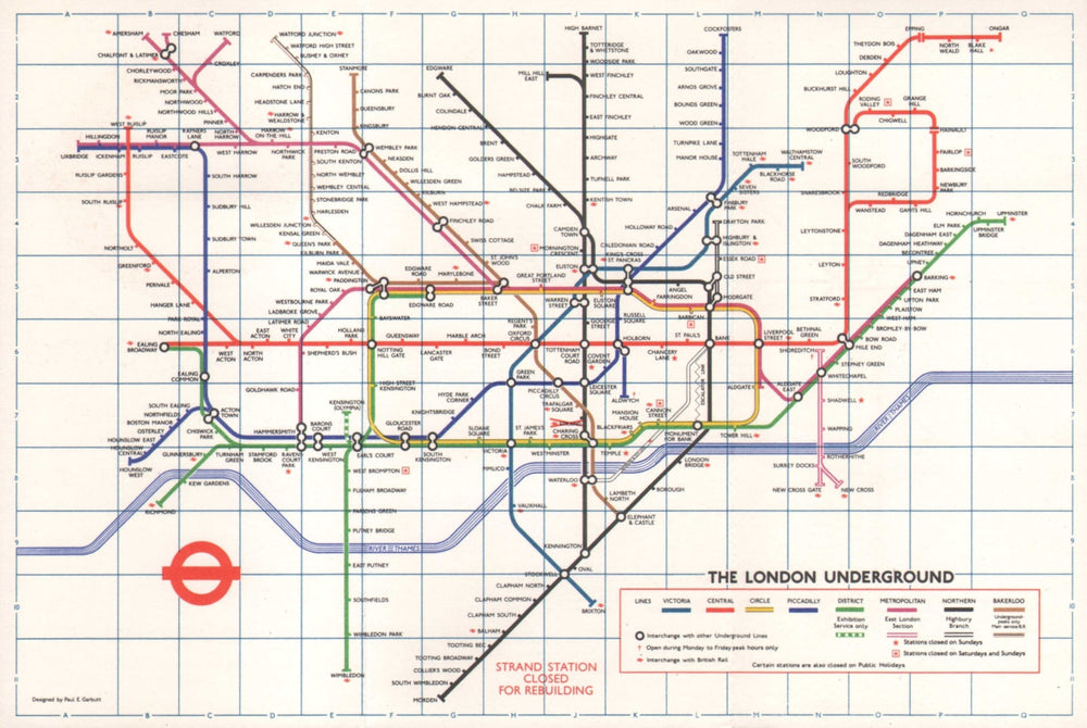 LONDON UNDERGROUND tube map plan. Victoria Line. Strand closed. GARBUTT #2 1974