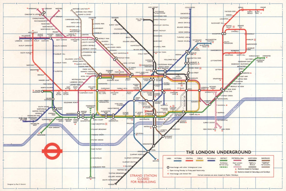 LONDON UNDERGROUND tube map plan. Victoria Line. Strand closed. GARBUTT #2 1974