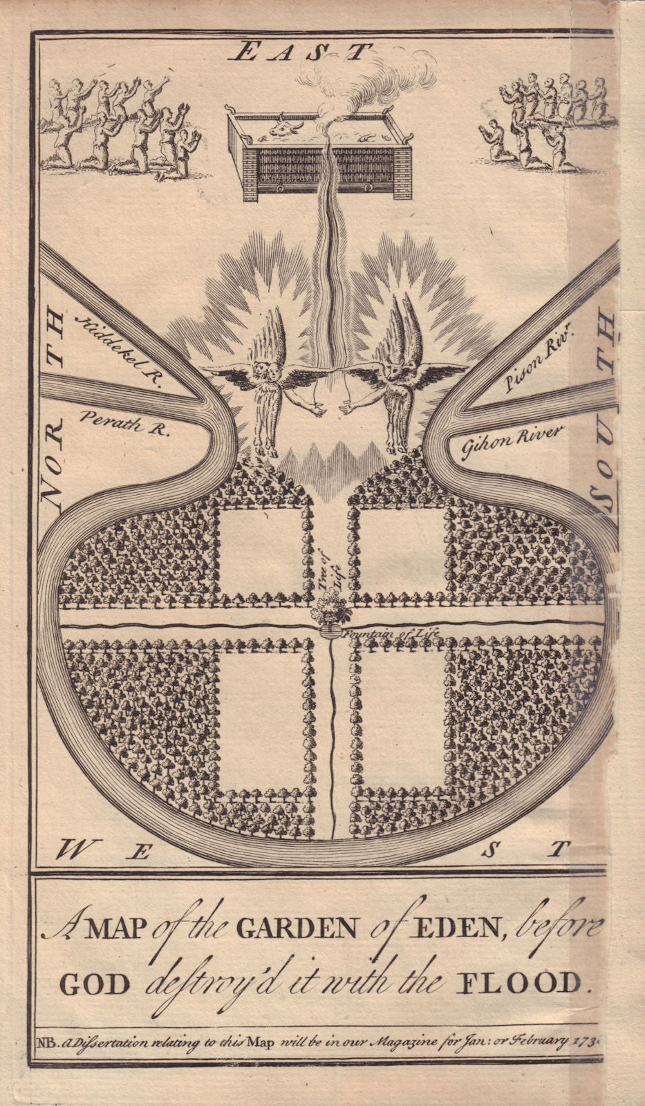 The Garden of Eden before God destroy'd it with the Flood. GENTS MAG 1737 map