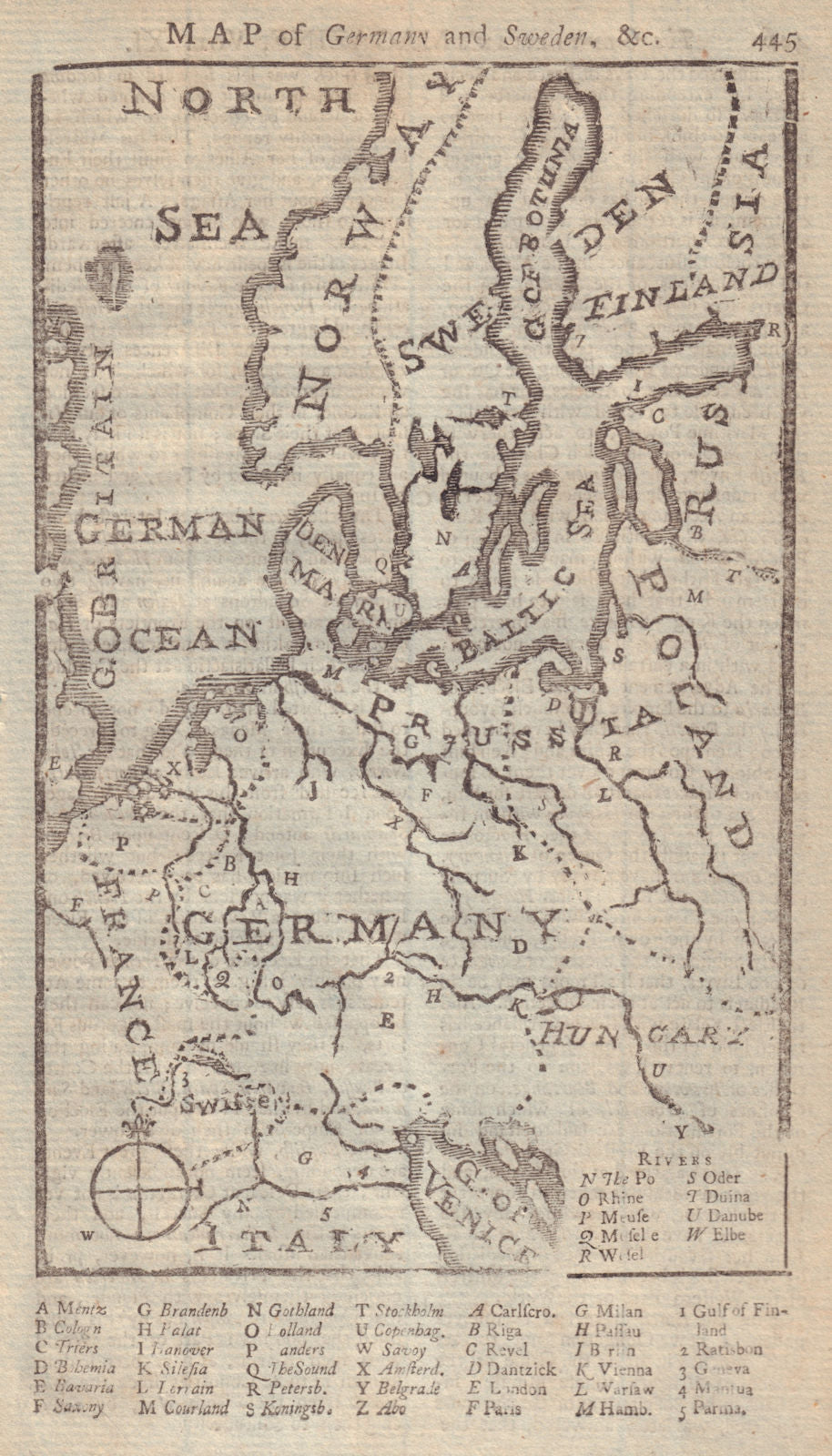Map of Germany and Sweden, &c. GENTLEMAN'S MAGAZINE 1741 old antique chart