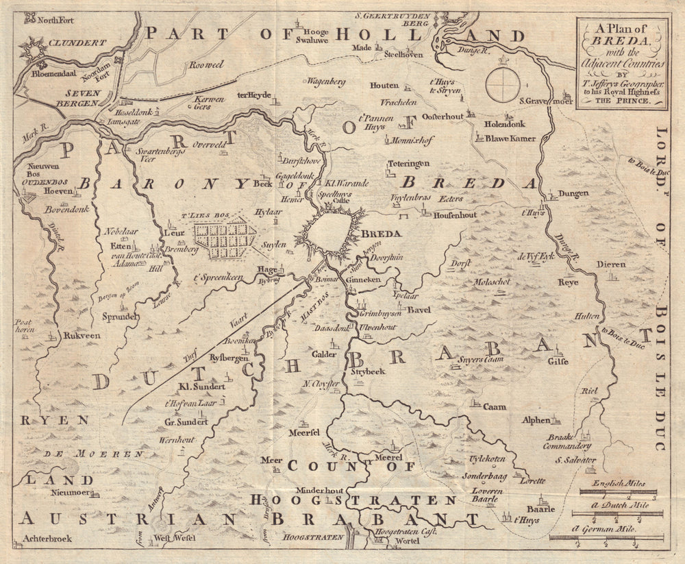 A Plan of Breda with the Adjacent Countries. Netherlands. JEFFERYS 1747 map