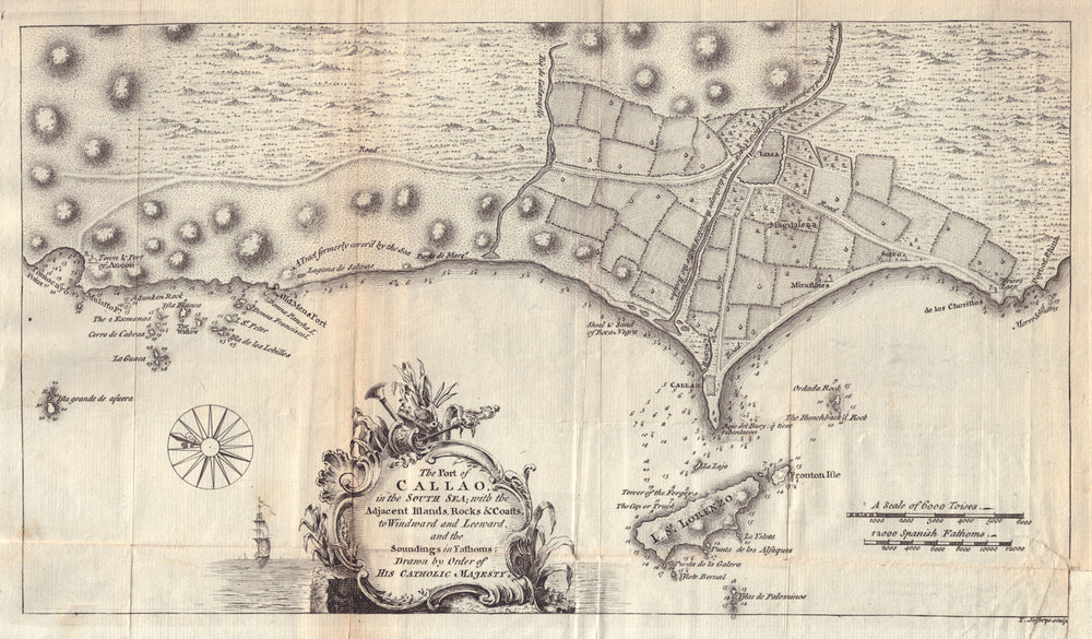The Port of Callao in the South Sea… Lima, Peru. JEFFERYS / GENTS MAG 1753 map
