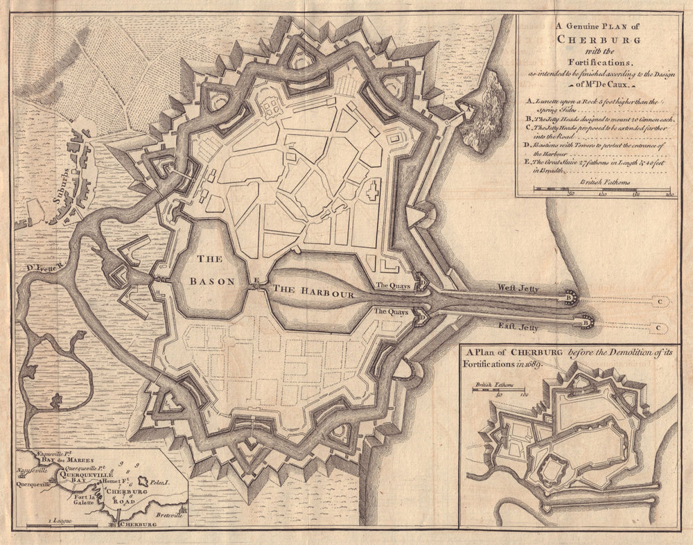 A Genuine Plan of Cherburg with the Fortifications… Cherbourg GENTS MAG 1758 map