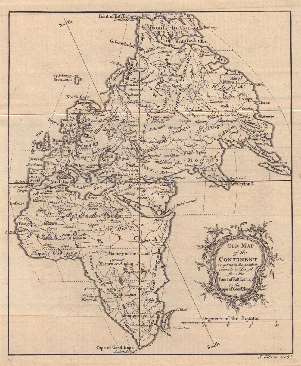 Old Map of the Continent… Europe Africa Asia Eastern Hemisphere. GIBSON 1758