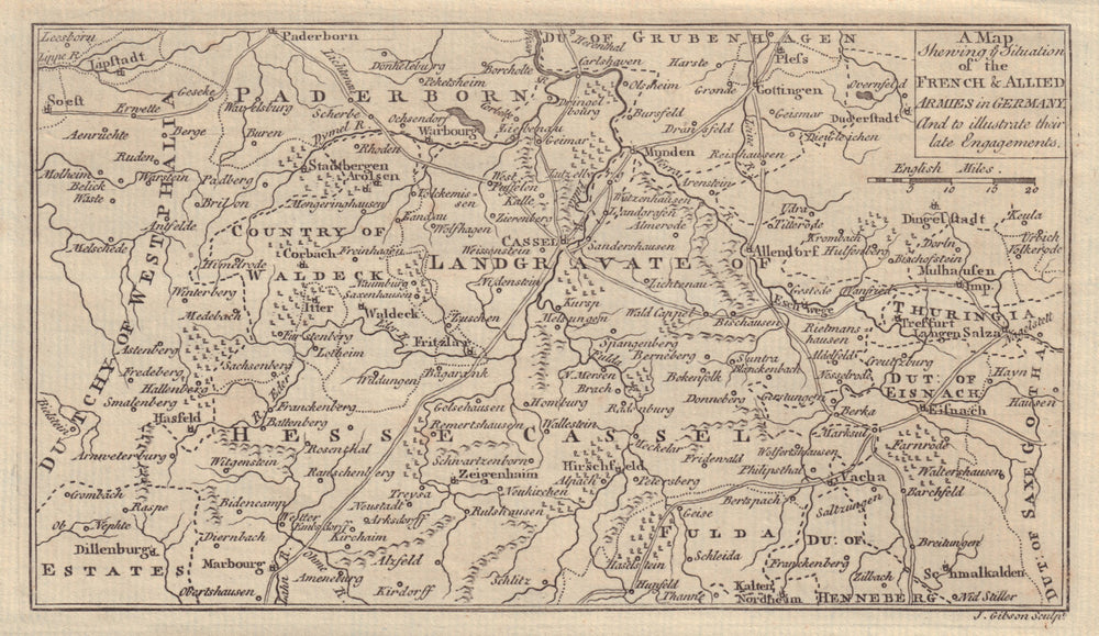 Situation of the French & Allied Armies in Germany. Hesse Kassel GIBSON 1760 map
