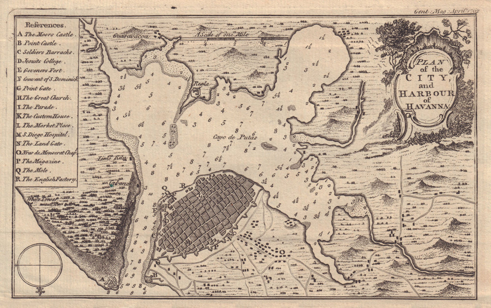 Plan of the City and Harbour of Havanna. Havana, Cuba. GENTS MAG 1762 old map
