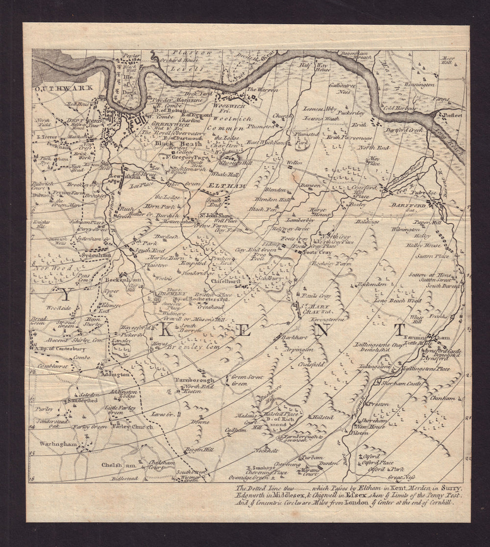 SE London & Kent. Greenwich Bexley Lewisham Bromley Dartford. GENTS MAG 1764 map