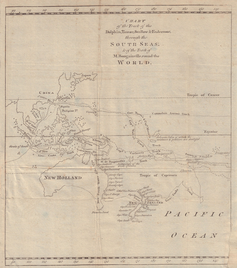 Track of the Dolphin… Swallow & Endeavour through the South Seas… BOWEN 1773 map