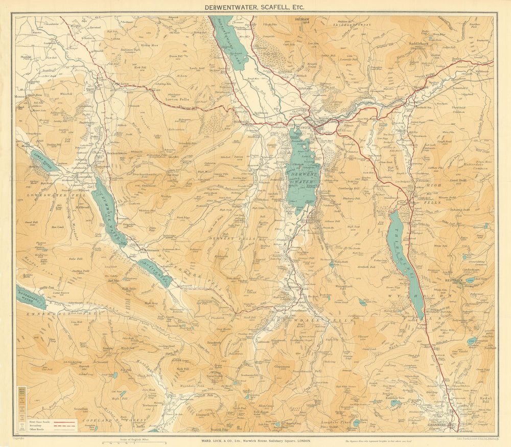ENGLISH LAKE DISTRICT. Derwentwater Scafell Keswick Grasmere WARD LOCK 1934 map