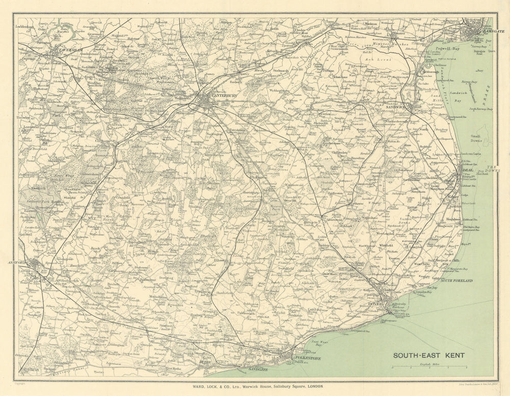 SOUTH EAST KENT Canterbury Deal Dover Folkestone Ashford Faversham 1924 map
