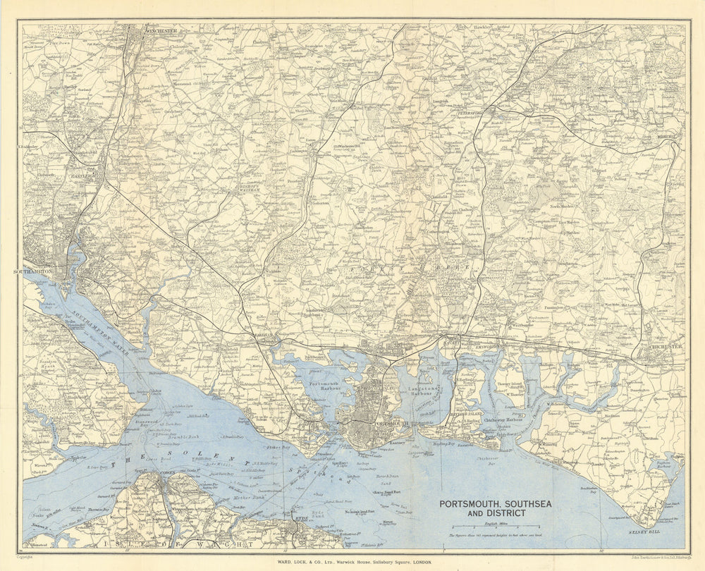 SOUTH HAMPSHIRE Portsmouth Southampton Solent Chichester. WARD LOCK 1947 map