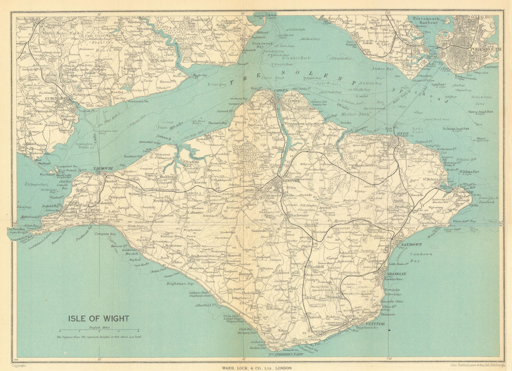 ISLE OF WIGHT showing complete railway network. Cowes Ryde. WARD LOCK 1947 map