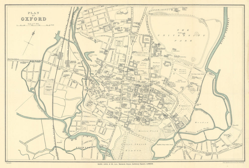 OXFORD vintage town/city plan. University colleges. WARD LOCK 1928 old map